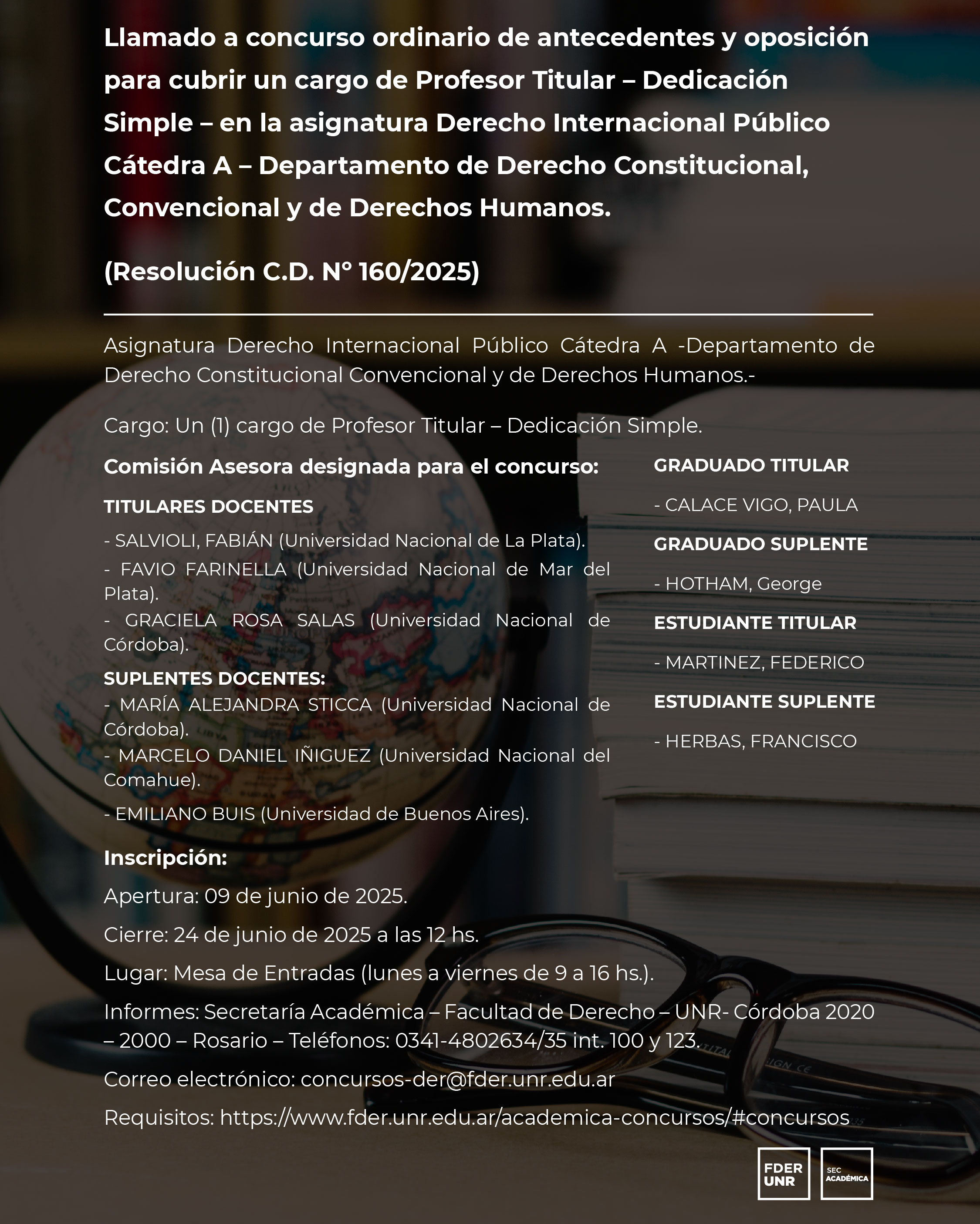 Llamado a concurso ordinario de antecedentes y oposición para cubrir un cargo de Profesor Titular